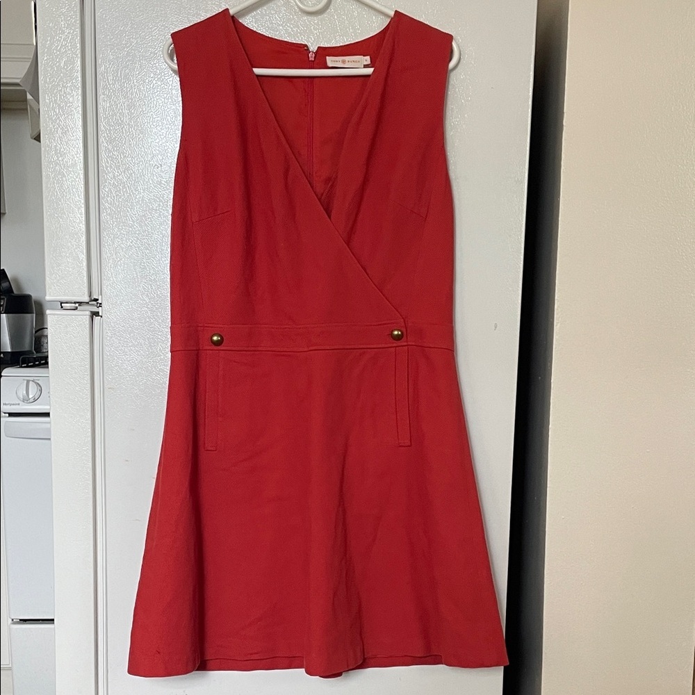 Tory Burch Size 14 Burnt Orange Gorgeous Dress Gold Accent Buttons Pockets Lined